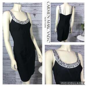 Carmen Marc Valvo, Gem Stones, Metallic Black Bandage Dress size small